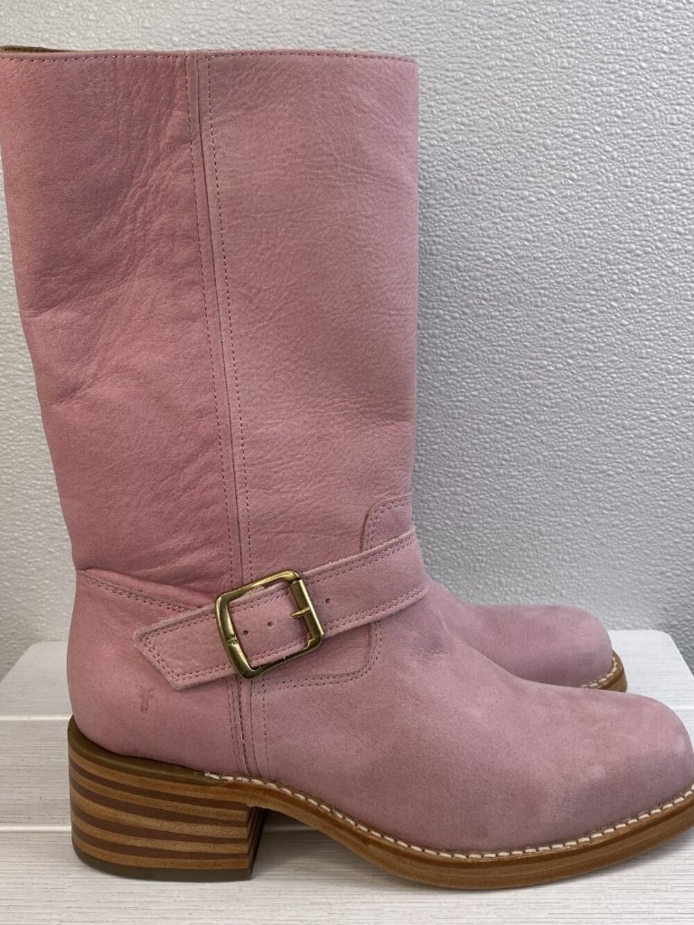 Frye Exclusive Campus Buckle Boots Women's Size 10B Pink Leather Riding Boot
